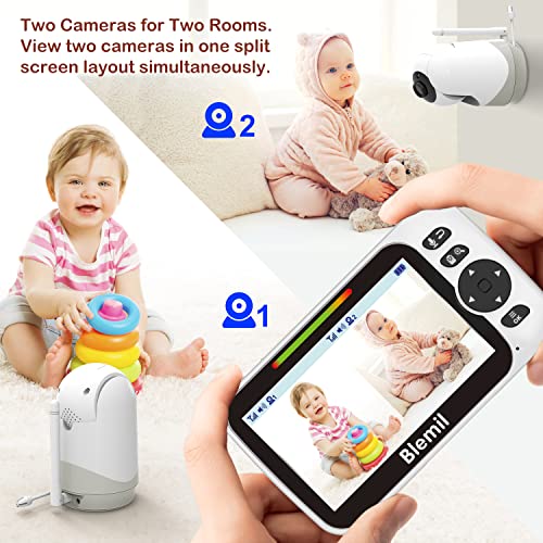 Blemil Baby Monitor, 5" Large SplitScreen Video Baby Monitor with 2