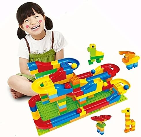 Hoyo Marble Run Coaster with Building Blocks and Race Marbles, Marble Game Race Railway Track Construction Learning Educational Toys, Endless Fun Kit (72pcs)