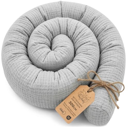 Totsy Baby Seitenschläferkissen Musselin Bettschlange Body Pillow 300 cm Musselin - Kopfkissen lang Bettrolle Schlafkissen Nackenrolle Oeko-Tex Grau M
