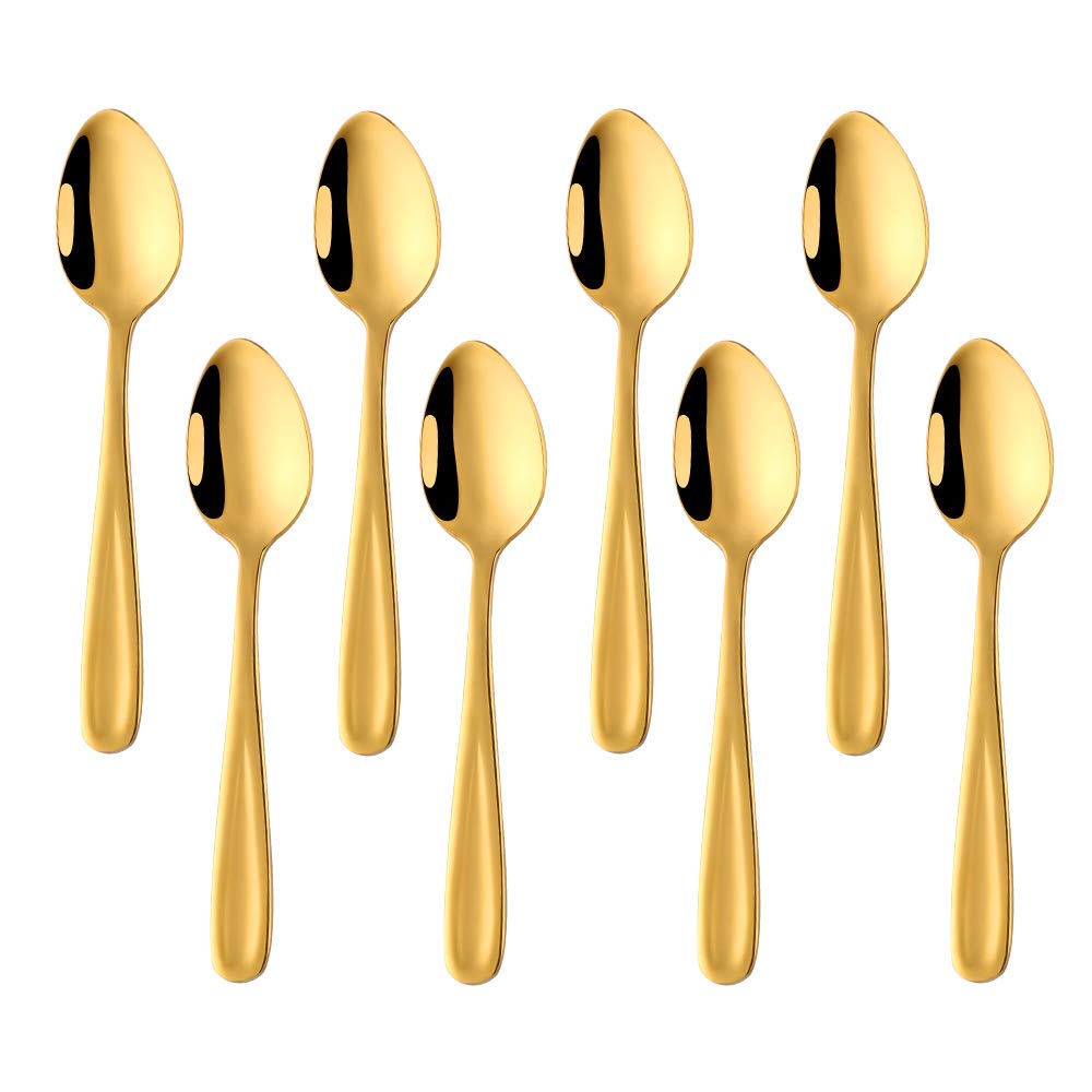 BISDARUN Teaspoons Espresso Spoons Gold Stainless Steel Set of 8 Small Coffee Spoons Dessert Spoons 13.5 CM/5.3 Inches