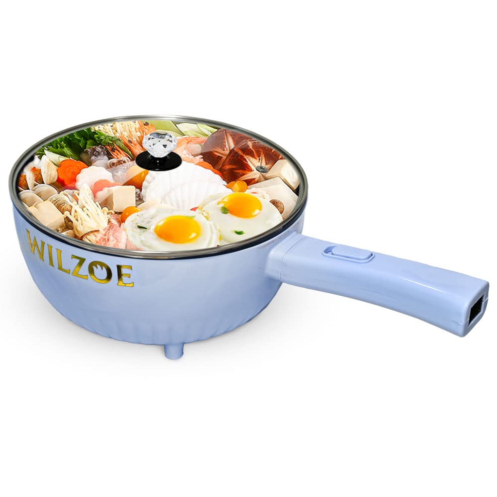 Wilzoe Electric Hot Pot 2.8L,1000W Non-Stick Frying Pan,Rapid Noodles Cooker,Electric Cooking Pot,Mini Hot Pot for Steak,Egg,Oatmeal,Soup,with Power Adjustment, (Food Steamer Included),Purple