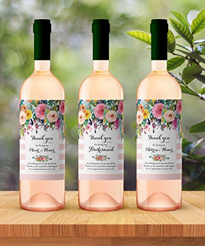 Thank You for being My Bridesmaid Wine Bottle Labels â— SET of 10 â— Bridesmaid Gifts, Bridal Party Thank You Gift Ideas, Bridal Party Thank You Card Alternative, Blush Pink, WEATHERPROOF, A102-THANK-10