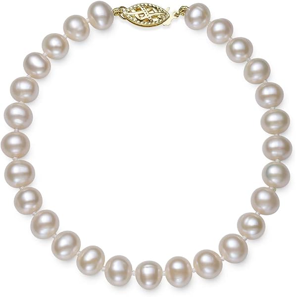 9ct Gold Freshwater Pearl Bracelet – Natural Pearls With Solid Gold Ball Beads, 7.5 Inches