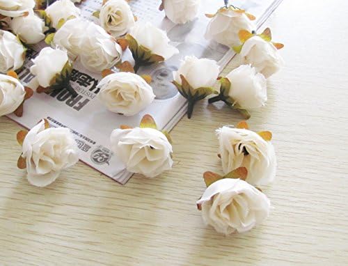100pcs Small Tea Rose DIY Rose Silk Flowers Artificial Flowers Heads For Home Wedding Decoration Flower Head (White)