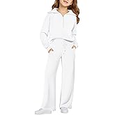 Haloumoning Girls 2 Piece Outfits Sweatsuit Half Zip Long Sleeve Sweatshirts Sweatpants Tracksuit Sets 5-14 years