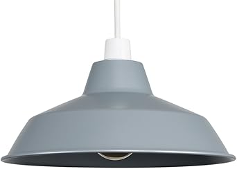 Minisun Retro Style Gloss Grey Metal Reflector Ceiling Pendant Light Shade Amazon Co Uk Lighting