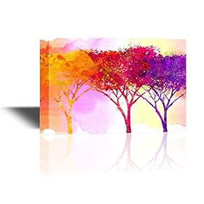 Abstract Golden Red and Yellow Trees on Watercolor Style Background