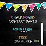 XL Black Chalkboard Contact Paper - 7 FEET (17.7"W x 84"L) Extra Large Chalk Board Paper Roll Peel & Stick - Removable Self Adhesive Wallpaper Blackboard Wall Decal Sticker - White Chalk Pen Included