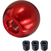 BDZMC Car Round Ball Gear Shift Knob, Aluminum Alloy Gear Shift Stick Head for Most Manual Vehicles with 3 Adapters M8, M10, M12 (Red)