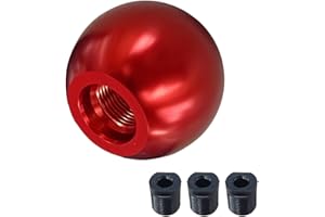 BDZMC Car Round Ball Gear Shift Knob, Aluminum Alloy Gear Shift Stick Head for Most Manual Vehicles with 3 Adapters M8, M10, M12 (Red)