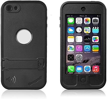 iPod Touch 5/iPod Touch 6 Waterproof Case, Focue Tech Waterproof Shockproof Dropproof Dirtproof Snowproof Dustproof Case Cover with Kickstand for Apple iPod Touch 5th/6th Generation (Black)