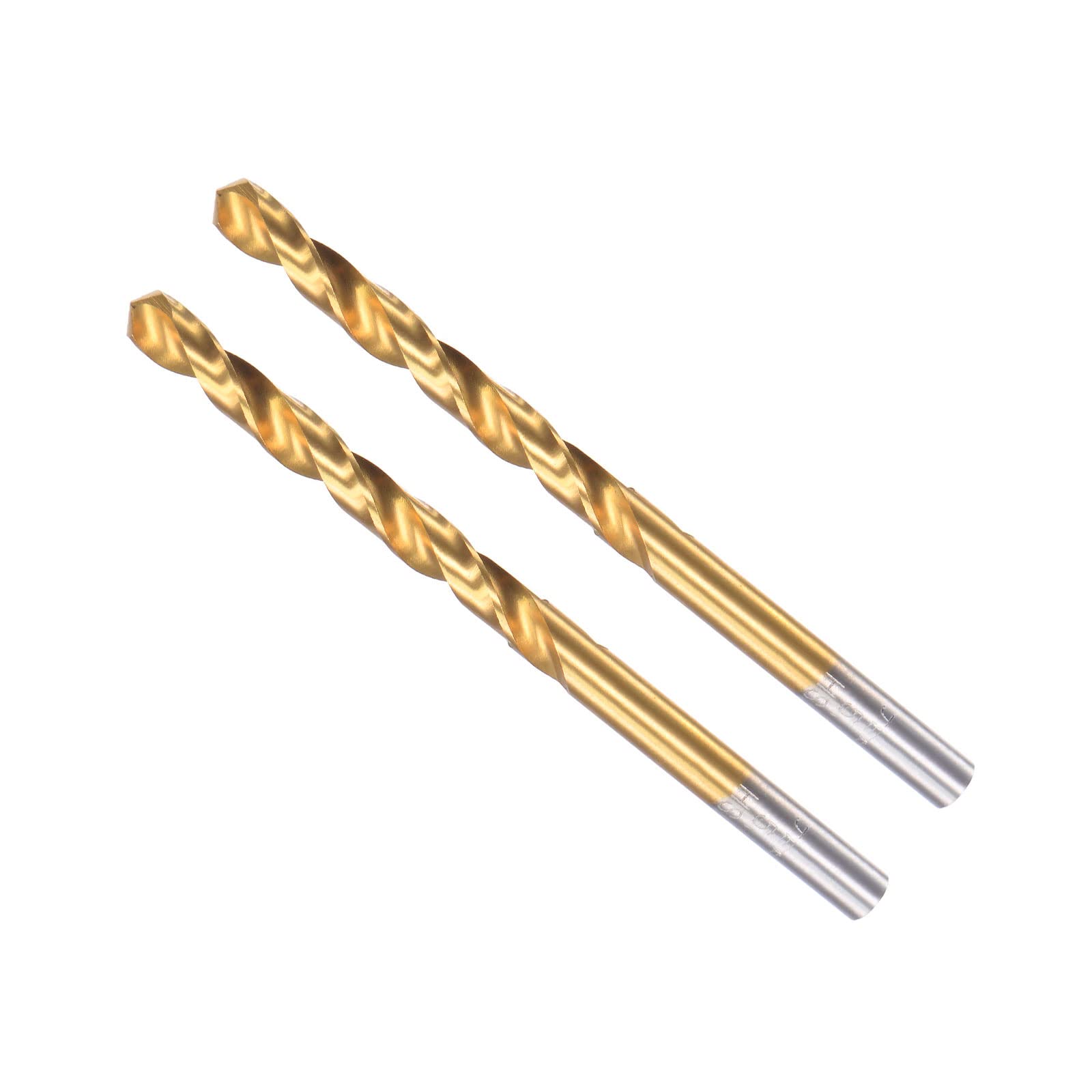 CoCud Twist Drill Bits, 5.2mm Drilling Diameter, Titanium Coated High Speed Steel 6542 Straight Round Shank - (Applications: for Stainless Steel Alloy Metal), 2-Pieces