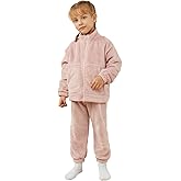 kiddook Boys' Girls' Flannel Clothes Set, Zipper Top and Pants Winter Warm Soft Fuzzy Homewear