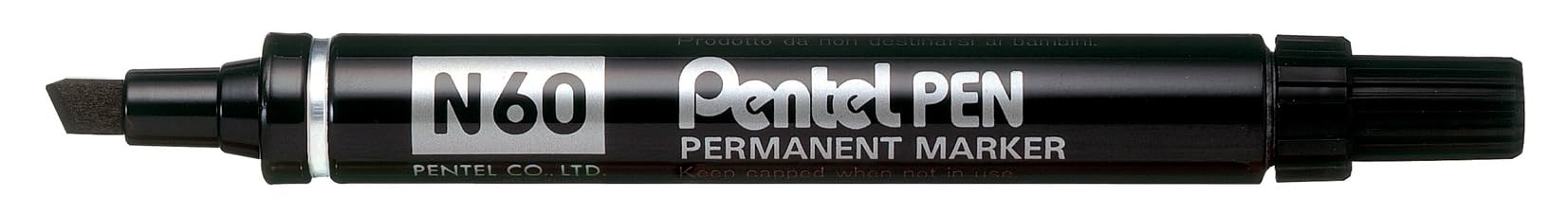 Pentel N60 Permanent Marker Chisel Tip with Aluminium Barrel Waterproof Ink, Black Ink (One Pen)