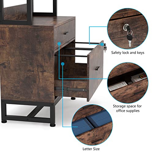 Tribesigns 2 Drawer Vertical File with Lock & Bookshelf, Letter