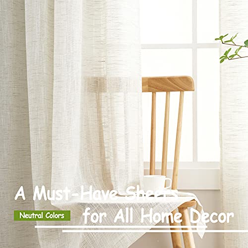 Linen Semi Sheer Curtains for Living Room 90inch Natural Farmhouse Curtain Panels for Bedroom Office Rustic Privacy Curtain Drapes for Kitchen Dining Room Pencil Pleat Beige 54"w 2 Panels
