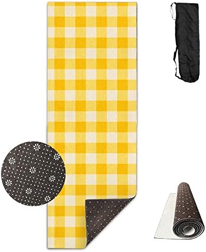 Yellow Block Premium Design Yoga Mat, Extra Long (24"x71"), Non-slip, Eco-friendly, Ideal For Bikram, Hot Yoga, Ashtanga, Pilates, Or Sweaty Practice. Includes Carrying Strap!