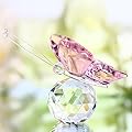 H&D Pink Crystal Flying Butterfly with Crystal Ball Base Figurine Collection Cut Glass Ornament Statue Animal Collectible