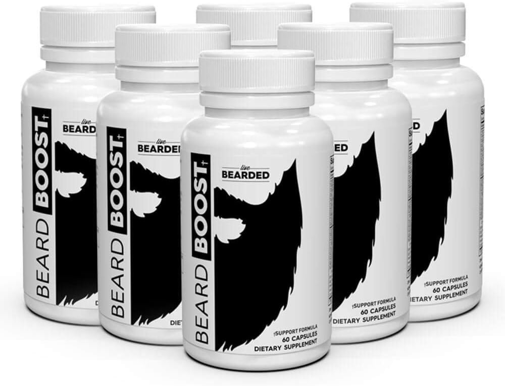 Live Bearded Beard Boost, Beard Growth Vitamins For Men That Increases Growth Rate, Strengthens And Nourishes Your Hair To Give You A Bigger, Thicker, Fuller And Healthier Beard (6 Month Supply)