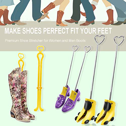 Shoe Stretcher Women, APREUTY Pair of Professional Shoe Stretcher Men Adjustable Shoe Trees Stretching Hiking Working Boots Stretcher with Foldable Boot Shaper Stands and Carrying Bag (Yellow)