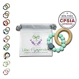 Lilac & Lavender - Baby Teether Ring - Silicone Beads Teething Relief Toy with Wooden Ring - Safe Untreated Organic Materials - Top Rack Dishwasher Safe - Unique Baby Shower Gift - Mint