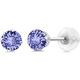 Gem Stone King 4-Prong Stud Earrings for Women Men | 10K White Gold | 4MM Round Gemstone Birthstone | Fine Jewelry Gifts for Her Him Mom Dad Wife