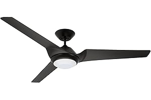 LUMINANCE kathy ireland HOME Sweep Eco 60 Inch Ceiling Fan with Light Kit | Indoor Energy Efficient LED Fixture with EcoMotor | Modern Geometric Design with 6-Speed Wall Control, Barbeque Black