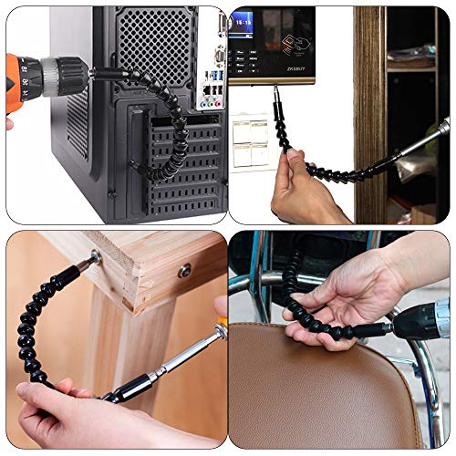 Oziral 2 Pack Enhanced Version Flexible Drill Bit Extension, 11.8 Inch Flexible Shaft Extension Bits, 1/4'' Hex Shank Magnetic Screwdriver Bit Holder Connect Adapter, Flex Drive Quick Connect