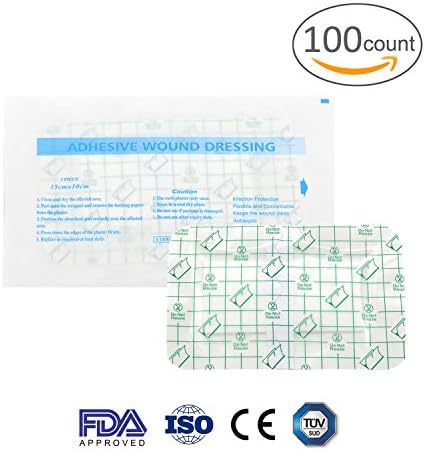 Excellence Medical Transparent Adhesive Wound Dressing, Waterproof Transparent Film Dressing, 10x15 cm, 100 Count