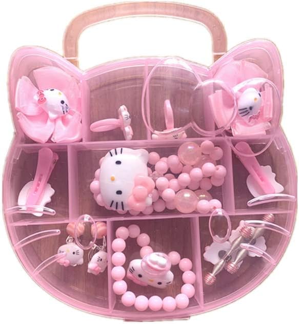 Yefashion Girl Kid Jewelry Set Hello Kitty Minnie Mouse Ear Clip Hair Clip Necklace Pink Red (3#)