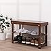 Ollieroo Shoe Rack 2 Tier Natural Bamboo Shoe Bench Organizer, Foot Stool with Storage Drawer on Top (Amber)