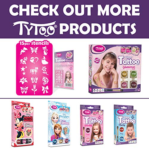 Tytoo Glitzertattoo Set für Mädchen mit 15 Schablonen- Seine Anwendung ist auch für Kinder mit empfindlicher Haut sicher und hält bis zu 18 Tage - 100% Geld-zurück-Garantie, Rosa – Bild 8