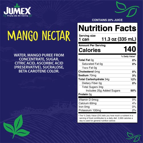 JUMEX MANGO NECTAR – MANGO JUICE NECTAR MADE WITH FRESH FRUIT PUREE – TROPICAL FRUIT JUICE CONCENTRATE FOR SMOOTHIE MIX, COCKTAIL MIXERS & KIDS DRINKS & BEVERAGES – 11.3OZ, 24 PACK CANNED DRINKS