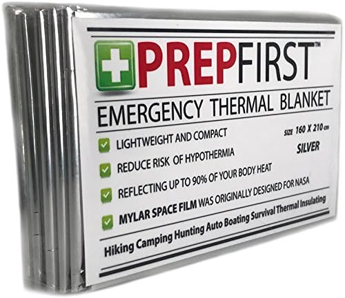 PREPFIRST EMERGENCY MYLAR BLANKETS 10 PACK SILVER 160 x 210 cm