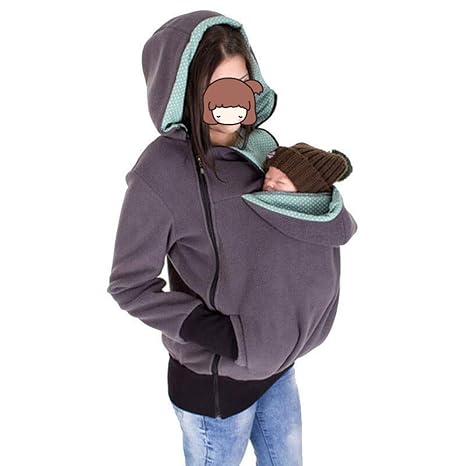 Swallowuk Damen Babytrage Umstandsjacke 3 in 1 Stillentop Schwangere Frau Hoodies Neugeborene Känguru Jacken Hoodie Freizeitj