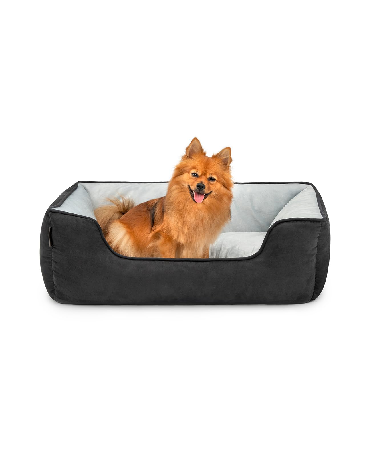 lionto Dog bed 2-in-1 with comfortable entry, cuddly pet bed for dogs and cats that can be turned, 80x60 cm, dog cushion in easy-care suede look, black/grey