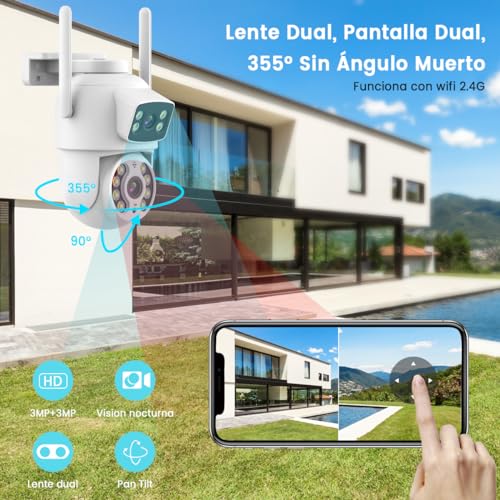 E T EASYTAO Q29 Cámara de Seguridad Exterior, 2K 3MP Cámara Wifi de Doble Lente, Tris Home/ICSee APP, IP66 Impermeabile, con Audio Bidireccional, Detección de Movimiento, Visión Nocturna, Compatible Alexa