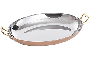 Oval Spanish Paella Pan - Stainless Steel Seafood Lobster Plate Non Stick Uncoated with Dual Handle for Homes Or Restaurants 