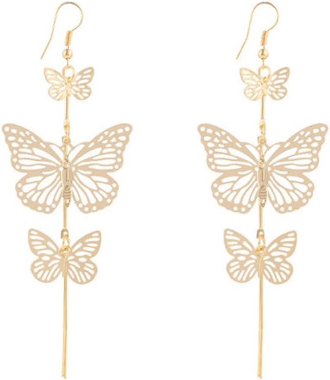 MSYOU Alloy Earring Noble Hollow Butterfly Pendant Earrings Women Girl Jewelry Gift for Christmas Thanksgiving Graduation Ceremony(Gold)