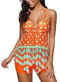 Zando Tummy Control Tankini Swimdress for Women Slimming Skirt Print Swimsuit with Boyshorts