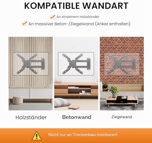 TV-Wandhalterung, schwenkbare TV-Halterung mit Gelenkarm, Neigungsverlängerung, drehbar, für die meisten 13-42 Zoll LED, LCD-Monitor und Plasma-Fernseher bis zu 20 kg, max. VESA 200x200 MA1343
