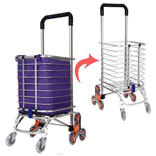 Kaluo Heavy Duty Shopping Cart, Aluminum Portable Folding Travel Shopping Trolley with Swivel Wheels Stair Climber Grocery Laundry Utility Cart