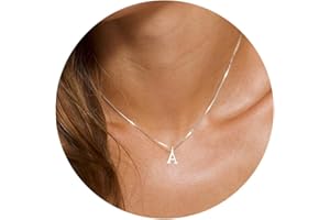 Foxgirl Silver Initial Necklaces for Women Girls, Dainty Silver Letter Necklace Simple Tiny Pendant Choker Necklace Trendy Cute Personalized Monogram Name Necklace Silver Jewelry Necklace for Teen Girls Gift
