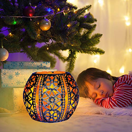 Salt Night Light,Natural Wall Light Salt Lamp with 2 Bulbs, Himalayan Rocks Salt Lamp with Spherical Metal Basket Valentine's Day Gift