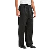 TopTie Men's Black Baggy Chef Pant with Elastic Waist Restaurant Work Pants