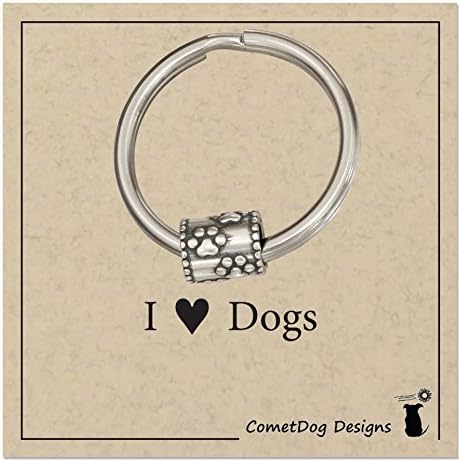 Sterling Silver Dog Paw Prints Slider Bead on Stainless Steel Key Ring