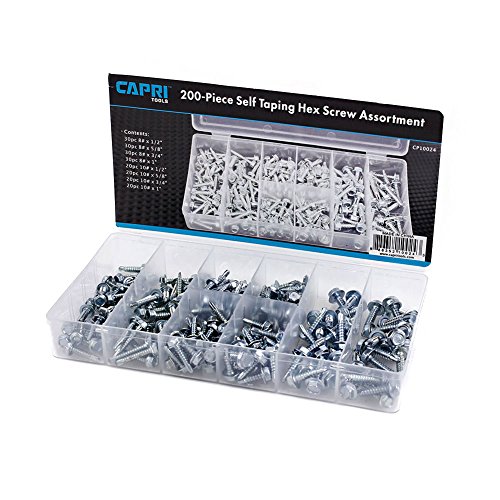 Capri Tools 10024 Hex Self Tapping Screw Assortment, 200-Piece