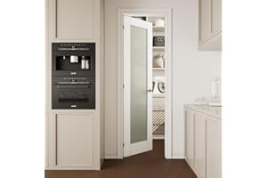 CRUTOP 24''x80'' Frosted Glass Interior Door Slab Shaker, Pre-Built Panel for Barn Door, Pocket Doors, French Doors, for Pantry, Bedroom, Closet, Laundry & Bathroom, White Prefinish&Paintable