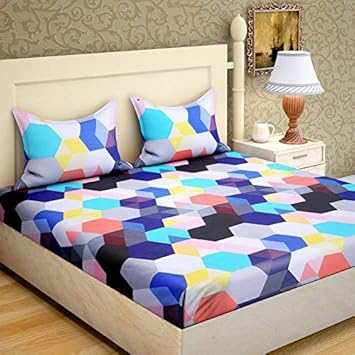 Urban Home Glace Cotton King Size Double Bedsheet (Multi_Set of 1 Bedsheet and 2 Pillow covers)