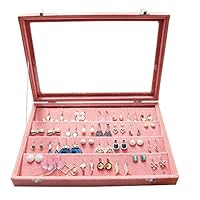 Wuligirl Velvet Clear Lid Earring Organizer Storage Earrings Box Holder Case for Jewelry Display Showcase Stackable Lockable(Peach Earring)